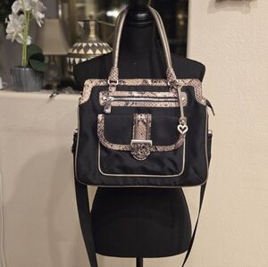 Brighton Elegant Black & Python Trim Shoulder - Bag Detachable Crossbody Strap